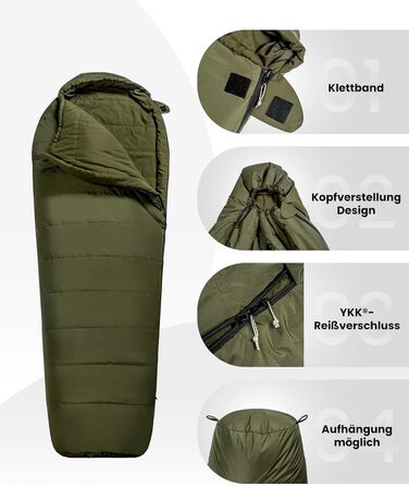 Сплячий мішок OneTigris для кемпінгу та подорожей: компактний, ультралегкий, 3 сезони, температурний режим -15°C до 8°C, матеріал: м'який, кокон, зелений