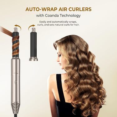 Стайлер для волосся 5 в 1, Набір для укладки волосся, Золотий: Фен, Іонний, Локони, Випрямлення, Об'єм