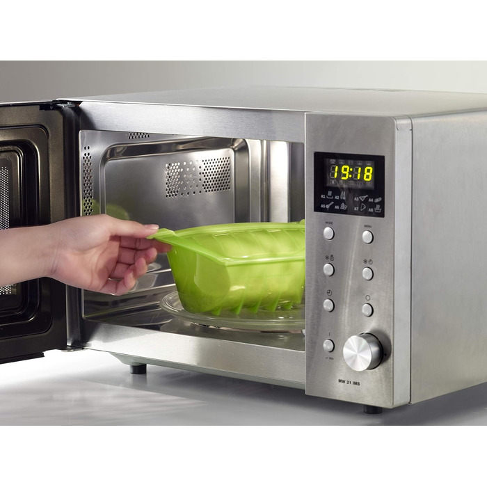 Lékué Steamer Box with Insert Tray, 3-4 People, Platinum Silicone, (Green, 1000 ml)