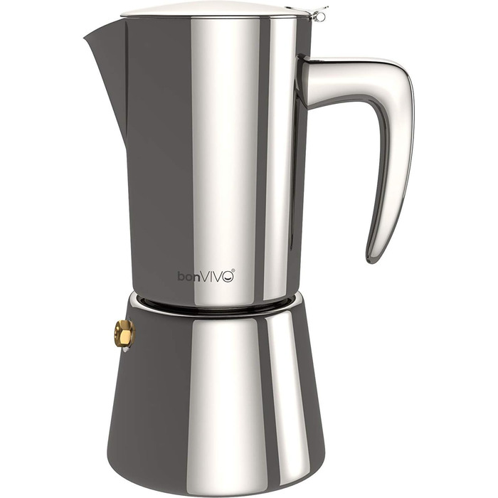 bonVIVO Induction Espresso Maker - Stainless Steel Coffee Maker with -Finish, Water Kettle & Filter - Moka Pot - Christmas Gifts for the Household (Chrome, 6 Cups - 300 ml)
