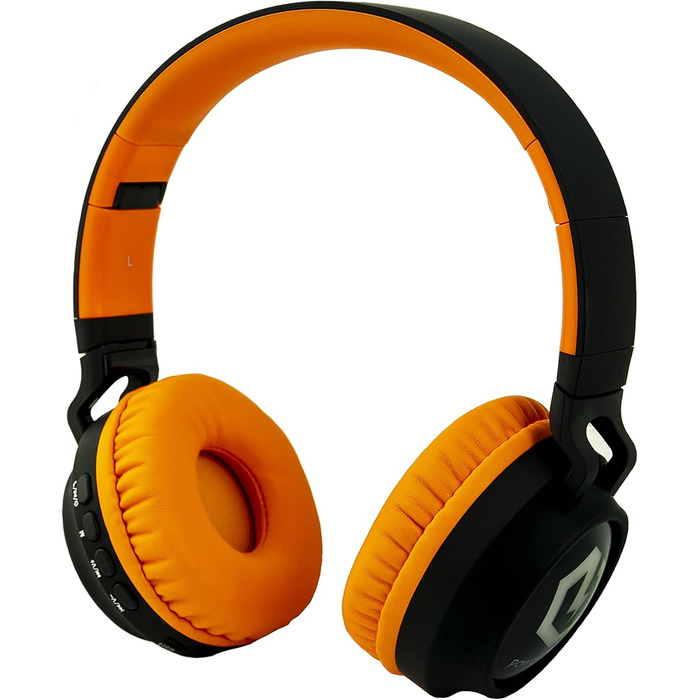 Дитячі навушники PowerLocus Bluetooth Over-Ear з LED-підсвіткою та обмеженням гучності 85dB. Бездротові та провідні, з мікрофоном для телефону, планшета, ПК, ТВ (Помаранчеві)