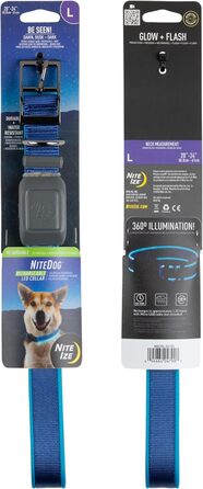 LED-ошийник для собак Nite Ize NiteDog – світлодіодна ошийник з металевою застібкою, водонепроникна, для нічних прогулянок, розмір L (блакитний)