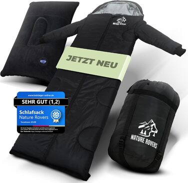Спальний мішок з рукавами Nature Rovers, чорний, для дорослих, 3 сезони, водонепроникний, з подушкою, 220x80 см