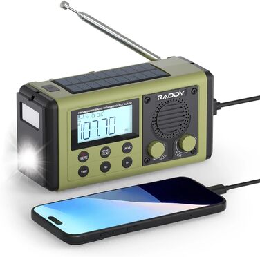 Радіо Raddy SH-908 з ручним приводом, сонячною та USB-підзарядкою, IPX6, AM/FM/SW, SOS, компас, ліхтарик, телефонний зарядний пристрій для кемпінгу та надзвичайних ситуацій