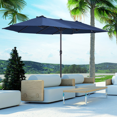Outsunny Double Canopy Patio Umbrella with Hand Crank - Blue Oval, 460 x 270 x 240 cm | Aosom