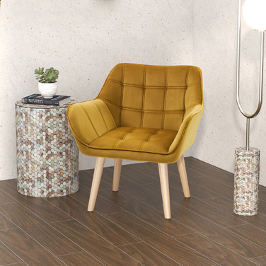 HOMCOM Ear Chair Single Chair Recliner with Velvet, Scandinavian Design, Raised Legs, Velvety Polyester, Yellow 67x61.5x71 cm