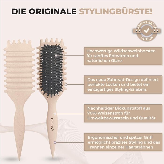 Преміум щітка Lockenbürste для кучерявого волосся - біо-щітка без заплутування, щетина дикого кабана, оригінальна 3-в-1 для локонів (лавандовий, бежевий)