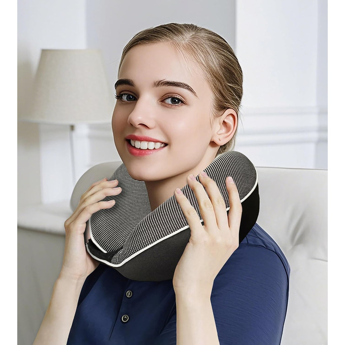 Подушка для шиї у літак, автобус, поїзд: компактна, з memory foam, ергономічна, з чохлом, для комфортного сну