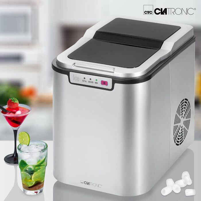 Машина для приготування льоду Clatronic EWB 3785 Inox | Швидке приготування льоду за 10 хвилин | Самоочищення | 12 кг/24 години | 1,5 л резервуар для води