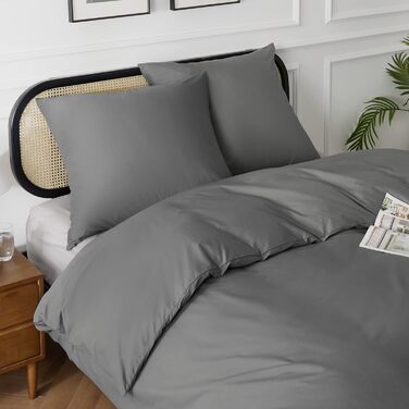 Комплект постільної білизни BEDSURE 135x200 з бавовни (4 частини) - сірий, з ремінцем, Oeko-Tex, з двома наволочками 80x80 см