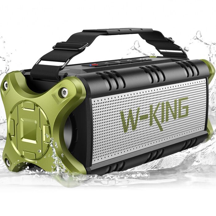 Портативна Bluetooth колонка W-KING 90W з глибоким басом, IPX6, до 40 год роботи, AUX, NFC, TF-карта, зелений колір