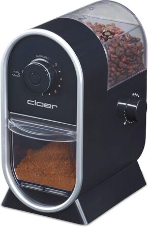 Електрична кавомолка Cloer 7560 з жорнами, 100 Вт, для 150 г зерен, 2-12 чашок, регулювання помелу, чорна