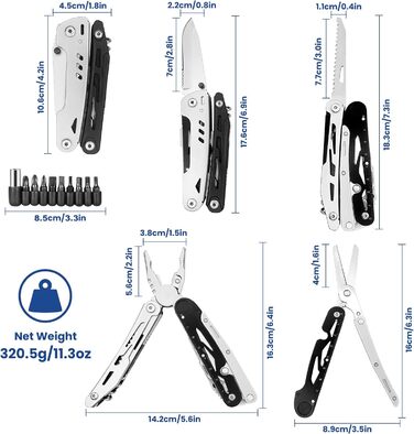 Мультитул HONZIN 12-в-1 з нержавіючої сталі, мультиінструмент з ножицями та набором біт, для кемпінгу та активного відпочинку
