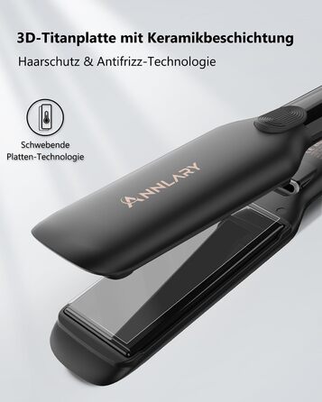 ANNLARY 2-in-1 Hair Straightener & Curling Wand with Titanium Ceramic Ion Technology - Anti-Heat Silicone Protection for Less Split Ends, Shiny Hair - Dual Voltage (110-240V) - Black/Rose Gold (1.75 inch)