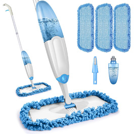 Швабра з розпилювачем, швабра для підлоги з розпилювачем, набір швабр з 3 змінними мікрофібрами, біла швабра з баком для води (435мл)