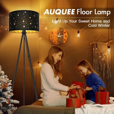 AUQUEE LED-стійка лампа для вітальні, 6W, сучасна тринога з металу, декоративний плафон, вимикач на корпусі, ретро лампа для читання, для вітальні, спальні (зірка+чорний та золото)