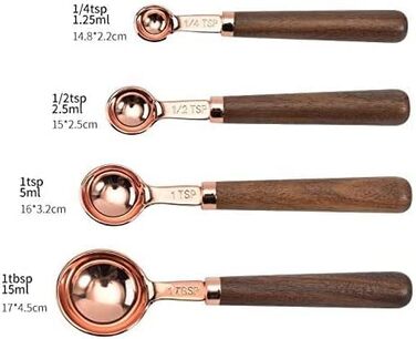 FBHappiness Measuring Spoon, Measuring Spoon with Walnut Handle, Copper-Plated Measuring Spoon, Measuring Cup Set, Kitchen and Baking Utensils (Gold, Measuring Spoons, 4 Pieces) (Golden Measuring Spoons, 4 Pieces)