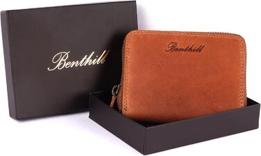 Benthill Wallet Women's Small Genuine Leather | Wallet with RFID Protection | Slim Flat Card Wallet with Zipper & 6 Card Slots, Color: Brown