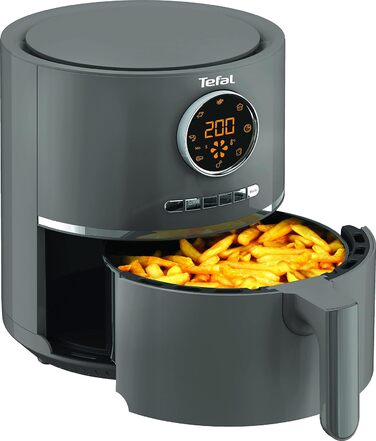 Tefal EY111B Ultra Fry Hot Air Fryer, Air Fryer, Frying, Roasting, Grilling, Baking, 1.2 kg for 6 people, 8 cooking programs, Digital display, energy-saving, healthy fryer without oil, Grey