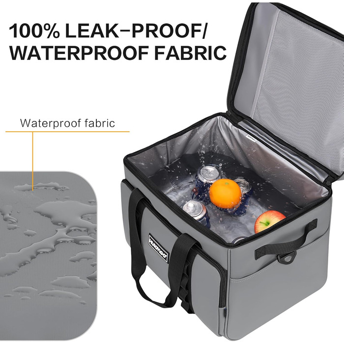 Термосумка велика 30л, водонепроникна, для пікніків, барбекю, пляжу, кемпінгу (сіра)