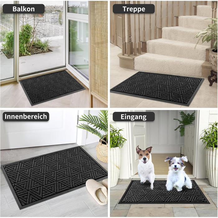 Килимок для дому Yimobra, 75 x 43 см, чорний: зносостійкий, водонепроникний, легко миється | Для дому та вулиці