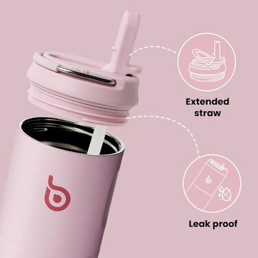 Пляшка для води BOTTLE BOTTLE 750 мл з соломинкою, кришкою та ручкою - не протікає, BPA-free, подвійні стінки, рожева. Ідеальна для спорту, подорожей та фітнесу.