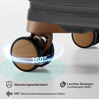 Набір валіз для подорожей Joyway, 6 предметів, жорстка оболонка, з косметичкою, 4 колеса та TSA-замком, сірий/коричневий