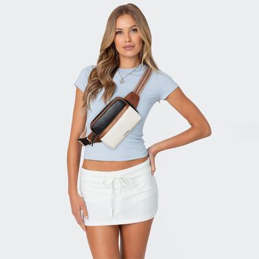 Women's Fanny Pack, Small Crossbody Bag for Women, PU Leather Theft-Proof Bag, Waterproof Waist Bag for Women, Hip Bag for Women for Outdoor Sports, Travel, Cycling (Beige with Black)