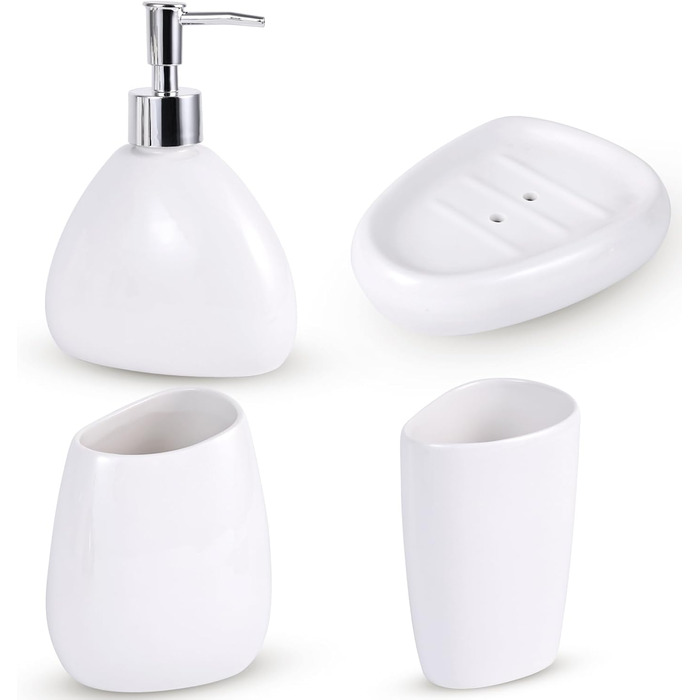 XYQXYQ Elegant 4-Piece Galvanized Ceramic Bathroom Set, featuring a lotion dispenser, mouth rinse cup, soap dish, and toothbrush holder, modern bathroom decoration set (white)
