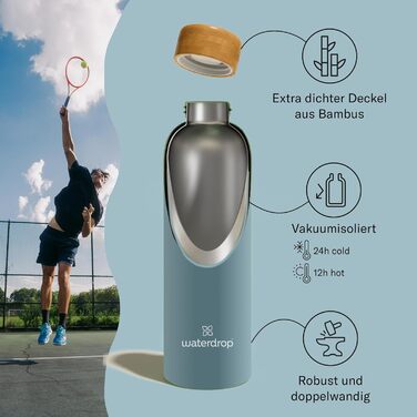 waterdrop® Steel Bottle 600ml insulated drinking bottle, leak-proof | Thermos flask 24h cold, 12h hot | double-walled stainless steel water bottle | shatterproof | carbonated beverage compatible