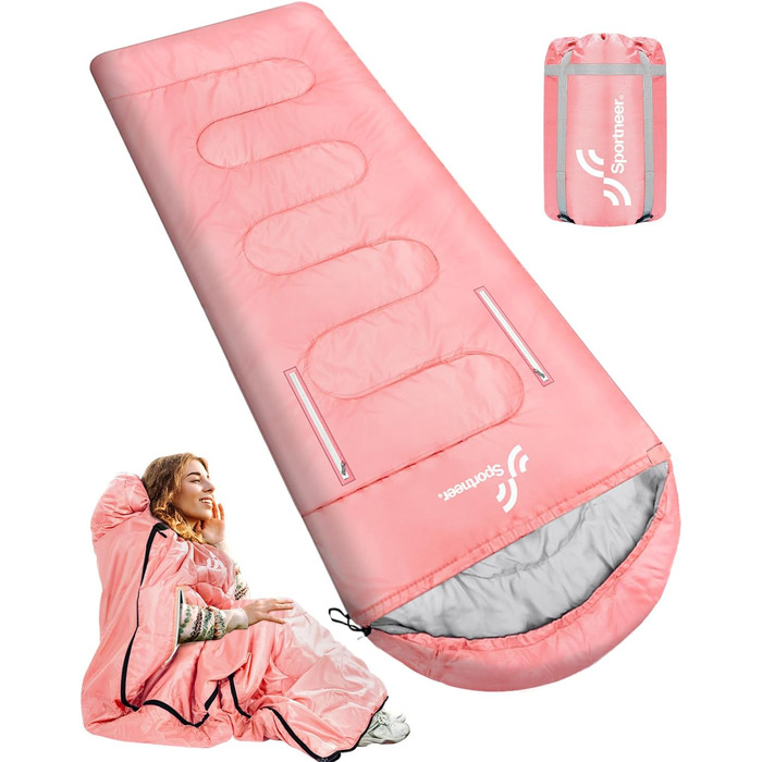 3-4 Season Sleeping Bag - Waterproof & Lightweight Sleeping Bag for Camping, Travel & Outdoor Activities - Adult Size (Pink)