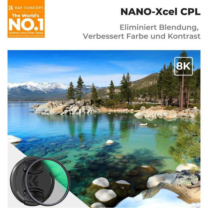 Поляризаційний фільтр K&F Concept 62mm CPL HD з оптичного скла та багатошаровим покриттям Nano-Xcel (з кришкою для об'єктива)