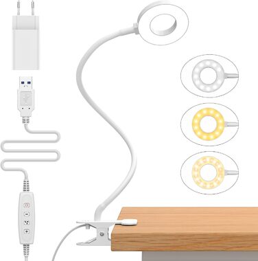 iZELL LED лампа для читання з регулюванням яскравості - 10 рівнів, гнукий 70см штанга, USB-зарядний пристрій, 3 режими, захист очей, для ліжка/столу