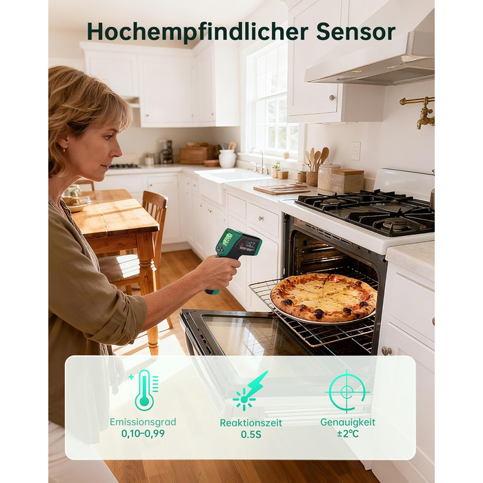 Інфрачервоний термометр ERICKHILL -50°C до 800°C, безконтактний цифровий лазерний термометр з щупом для м'яса -50°C до 300°C, регульований коефіцієнт випромінювання – для приготування їжі/грилю/заморожування