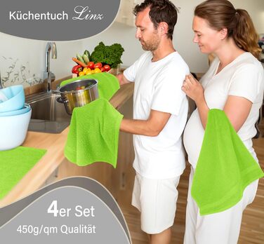 Lashuma 4-Piece Set of Small Kitchen Towels 50x50 cm, Linz Kitchen Towels for Hands Green