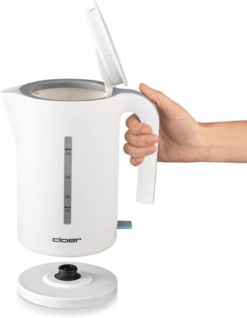 Електричний чайник Cloer 4111, 1.7 л, білий, 2200 Вт, з індикатором рівня води та захистом від сухого кипіння