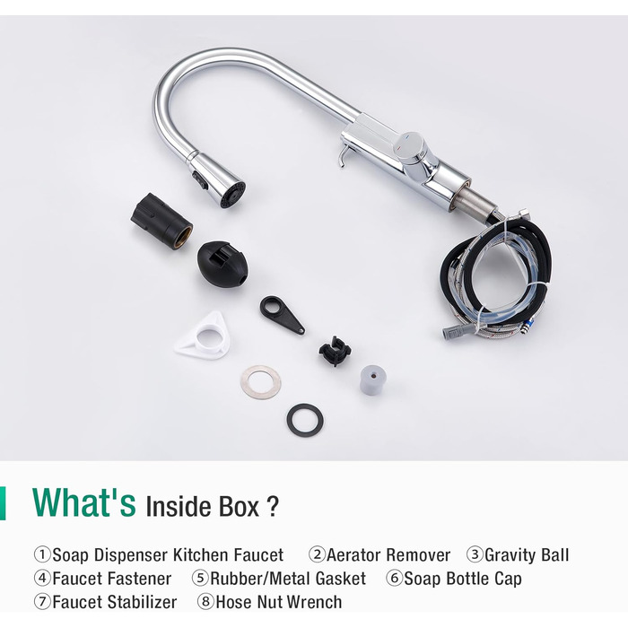 Кран кухонний CREA Wasserfall висувний з дозатором мила, нержавіюча сталь, 360° оберт, 4 режими, хром