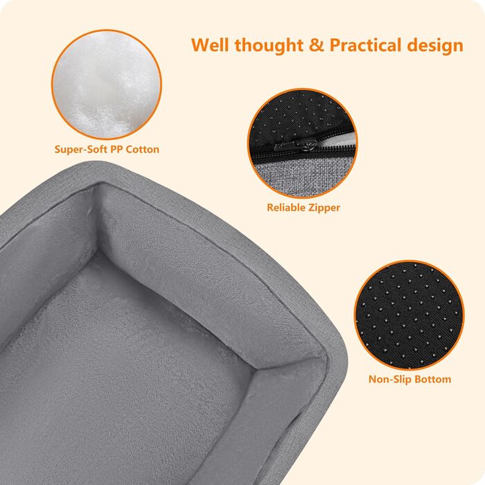 Ліжко для собак HMTOPE, м'яке диван-кімната для собак, подушка для собак, кошик для собак, знімний та пральний, світло-сірий, 110 x 86 x 26 см