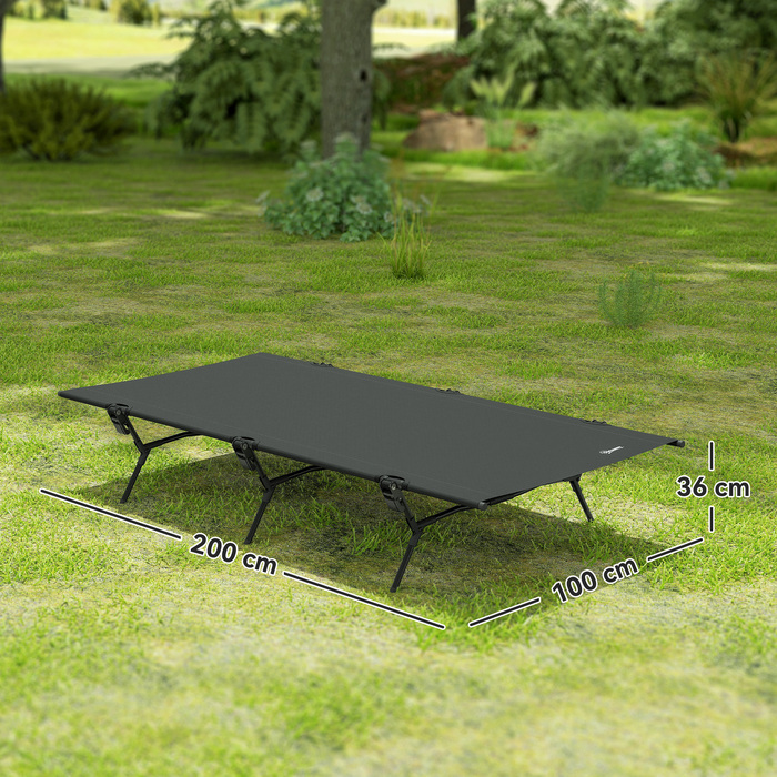 Розкладне ліжко Outsunny для кемпінгу, 200 x 100 x 36 см, з сумкою для перенесення. Гостьове ліжко на 120 кг, широке кемпінгове ліжко для дорослих. Складане ліжко для використання в приміщенні, на відкритому повітрі, в саду, для кемпінгу та подорожей. Чор