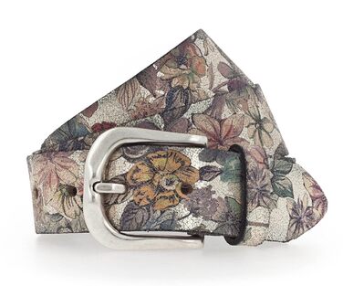 Жіночий ремінь VANZETTI з квітковим принтом, ширина 3.5 см, розмір 80-105 см, колір: золотий металік / багатоколір
