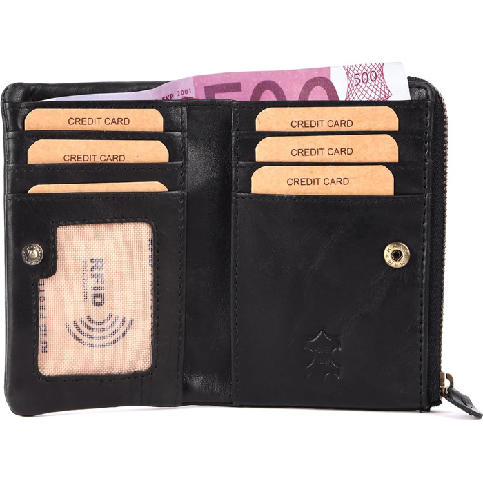Benthill Small Wallet Genuine Leather - Women's Wallet with RFID Protection - 6 Card Slots - Slim Wallet including Gift Box, Color: Black
