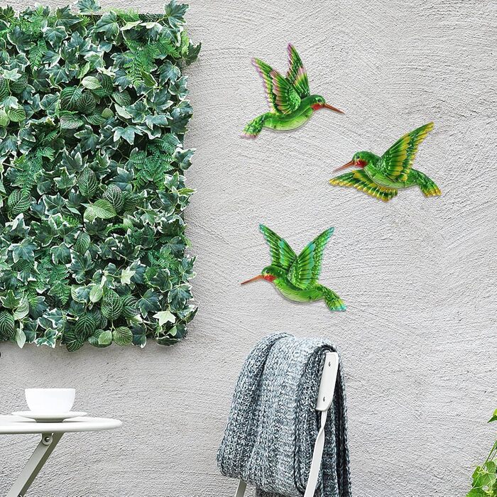 J-Fly Metal Glass Hummingbird Wall Decor 3D Hummingbird Design Hand-Painted Living Room Glass Wall Art Outdoor Patio Hanging Home Bedroom Garden Terrace Veranda or Fence Green 25.4 cm