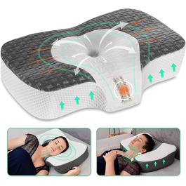 Ортопедична подушка Elviros з піни Memory Foam для шиї та плечей, анатомічна подушка для сну від болю в шиї та плечах, антихропіння, для бокового сну, темно-сіра, 60x38,6x9,9/13,5 см