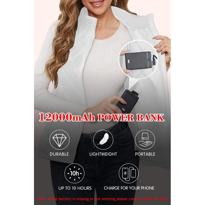 Обогріваючий жилет, жилетка з підігрівом, 12000Ah Powerbank, жилетка з 5 зонами обігріву (M, білий)