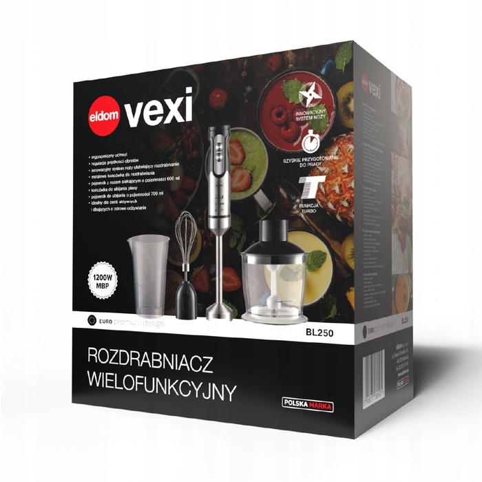 Мультифункціональний занурювальний блендер-подрібнювач Eldom BL250, потужний, 800 Вт, набір