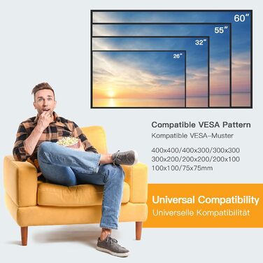 Кріплення для телевізора Perlegear: настінна підставка для ТВ 26-60 дюймів, до 52 кг, нахилена, VESA 400x400 мм