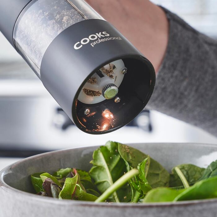 Набір електричних мельниць для солі та перцю Cooks Professional з регулюванням помелу, нержавіюча сталь (чорний)