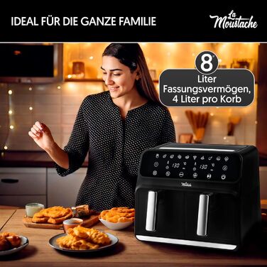 Фритюрниця повітряна La Moustache DuoFry XXL, 8л, 2 відсіки, 1700W, 6 функцій, з E-book рецептів