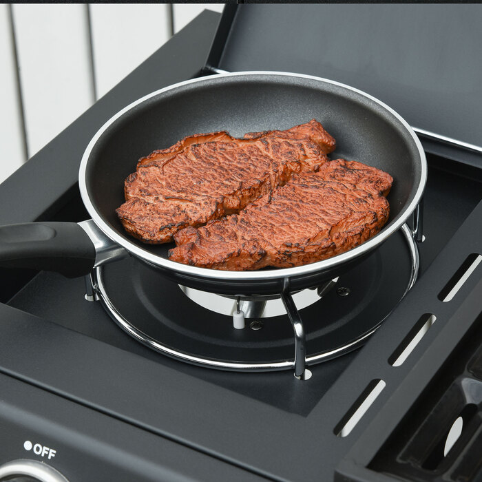 Газовий гриль Outsunny BBQ з коліщатками та 3 пальниками та 1 бічним пальником, редуктор та шланги, багатофункціональний, сталь, чорний, 110x50x100 см