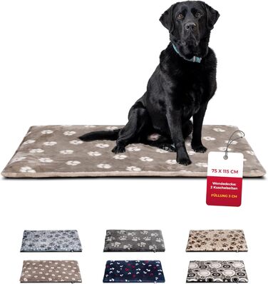 Підстилка для собак XS (45x65 см) – двостороння та зручна з наповнювачем 3 см – ідеальна для дивану, авто та переноски – Made in Germany (75 x 115 см, Tatze Beige)